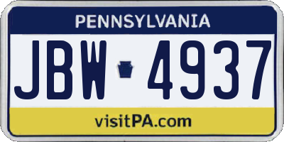 PA license plate JBW4937