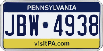 PA license plate JBW4938