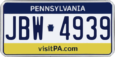 PA license plate JBW4939