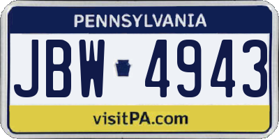 PA license plate JBW4943