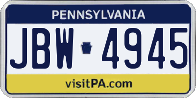 PA license plate JBW4945