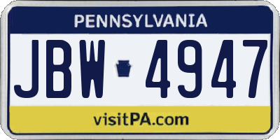 PA license plate JBW4947