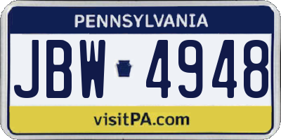 PA license plate JBW4948