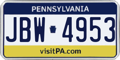PA license plate JBW4953