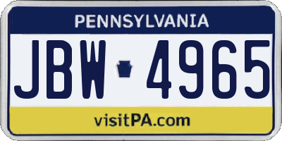 PA license plate JBW4965