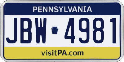 PA license plate JBW4981
