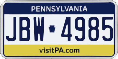PA license plate JBW4985