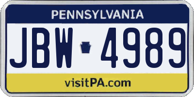 PA license plate JBW4989