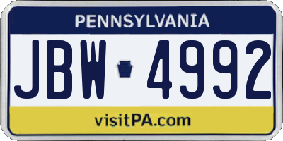 PA license plate JBW4992