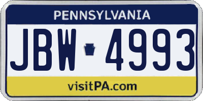 PA license plate JBW4993