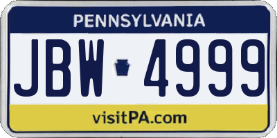 PA license plate JBW4999