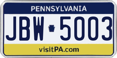PA license plate JBW5003