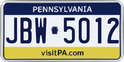 PA license plate JBW5012