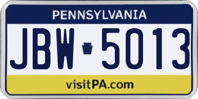 PA license plate JBW5013