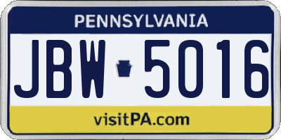 PA license plate JBW5016