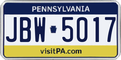 PA license plate JBW5017