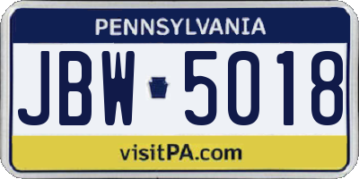 PA license plate JBW5018