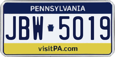 PA license plate JBW5019