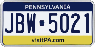 PA license plate JBW5021