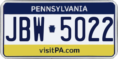 PA license plate JBW5022