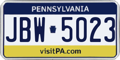 PA license plate JBW5023