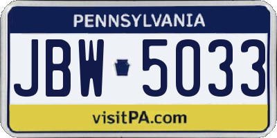 PA license plate JBW5033
