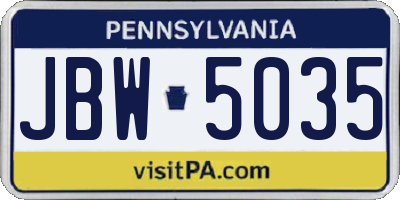 PA license plate JBW5035