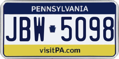 PA license plate JBW5098