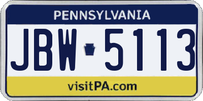 PA license plate JBW5113