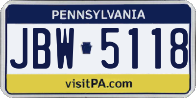 PA license plate JBW5118