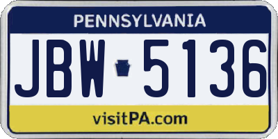 PA license plate JBW5136