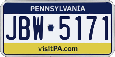 PA license plate JBW5171