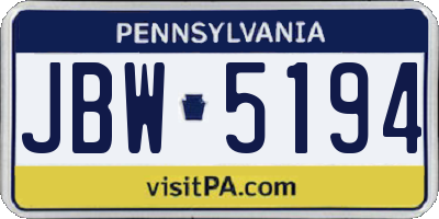 PA license plate JBW5194
