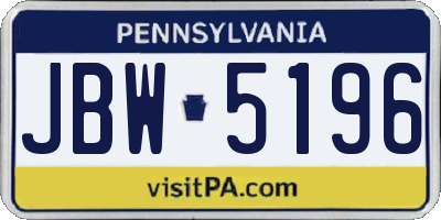 PA license plate JBW5196