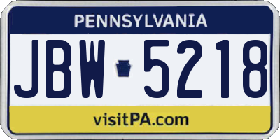 PA license plate JBW5218
