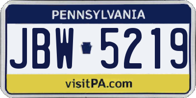 PA license plate JBW5219
