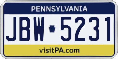 PA license plate JBW5231