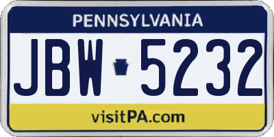 PA license plate JBW5232