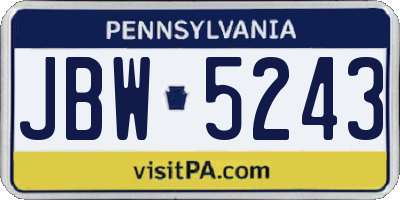 PA license plate JBW5243