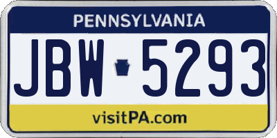 PA license plate JBW5293