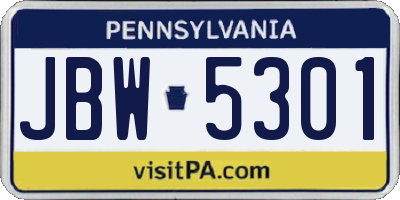 PA license plate JBW5301