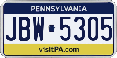 PA license plate JBW5305