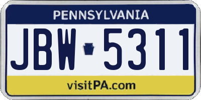 PA license plate JBW5311