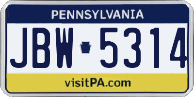 PA license plate JBW5314