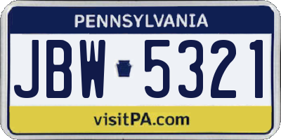 PA license plate JBW5321