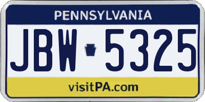 PA license plate JBW5325