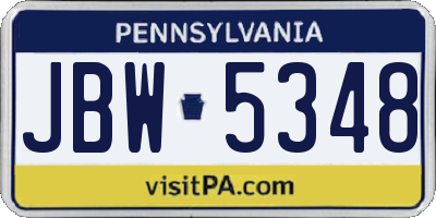 PA license plate JBW5348