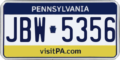 PA license plate JBW5356