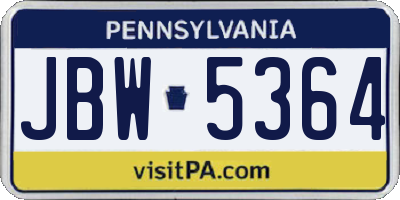 PA license plate JBW5364