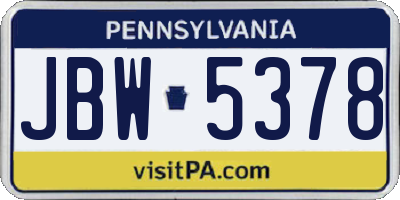 PA license plate JBW5378